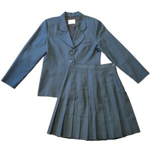 Vintage 90s Tofy Green Plaid Blazer Pleated Skirt Set Sz 6 Schoolgirl Academia
